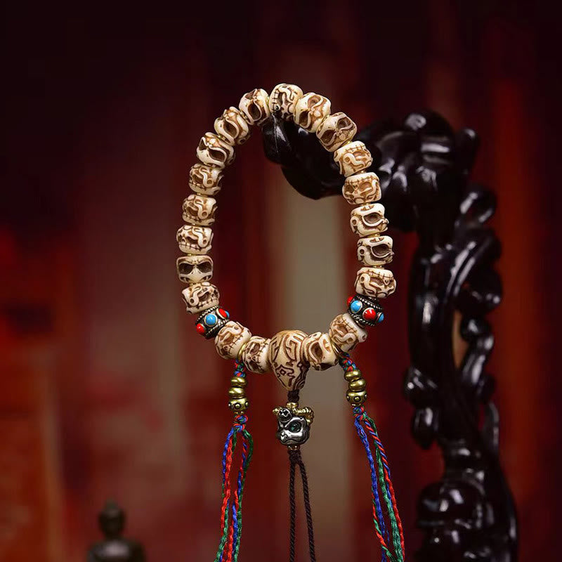 BWOOOH Tibetan Camel Bone Garuda Carved Protection Tassel Bracelet