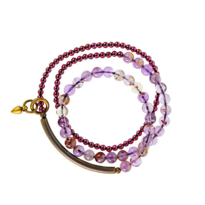 BWOOOH Retro 6mm Amethyst 4mm Garnet Multilayer Balance Bracelet