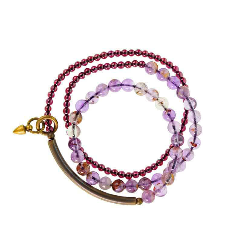 BWOOOH Retro 6mm Amethyst 4mm Garnet Multilayer Balance Bracelet