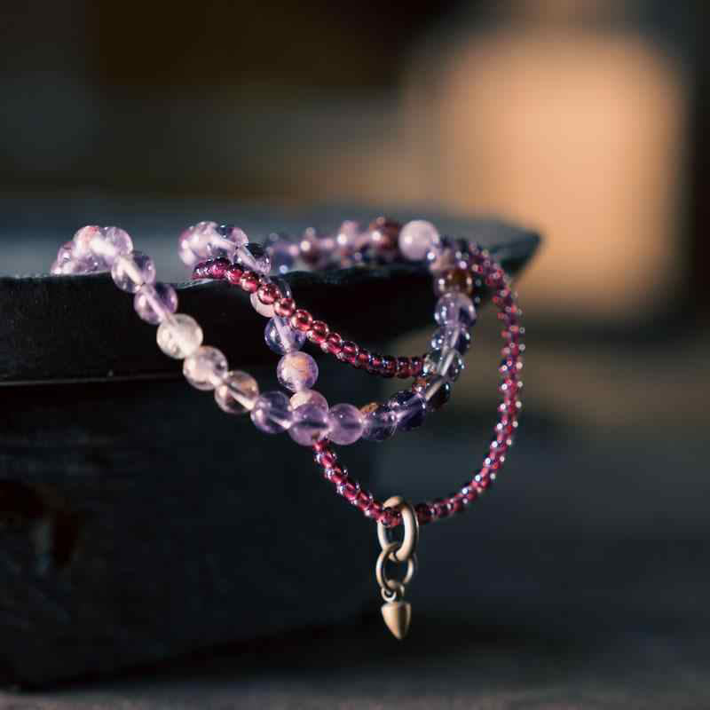 BWOOOH Retro 6mm Amethyst 4mm Garnet Multilayer Balance Bracelet — Amethyst crystal healing bracelet for spiritual healing...