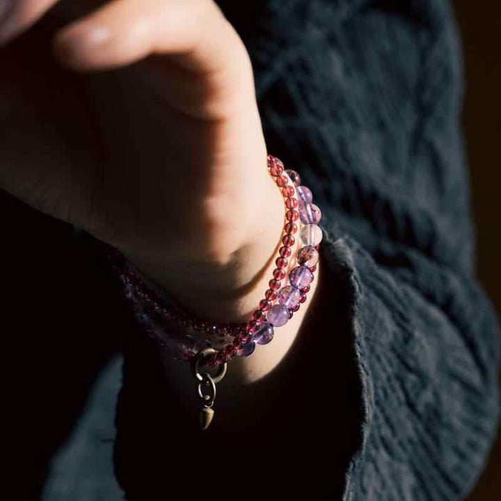 BWOOOH Retro 6mm Amethyst 4mm Garnet Multilayer Balance Bracelet