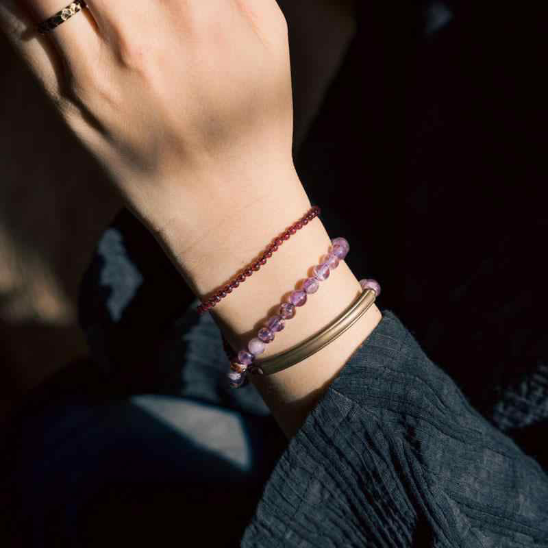BWOOOH Retro 6mm Amethyst 4mm Garnet Multilayer Balance Bracelet