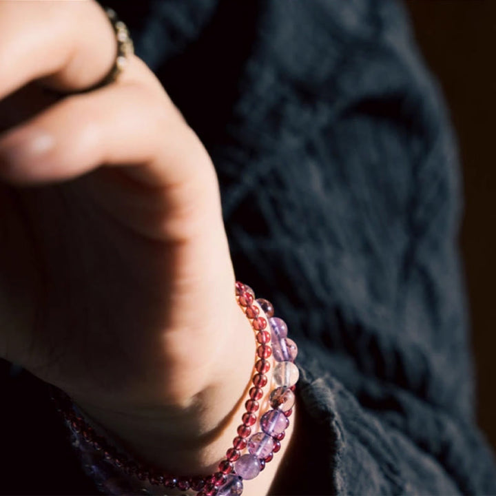 BWOOOH Retro 6mm Amethyst 4mm Garnet Multilayer Balance Bracelet