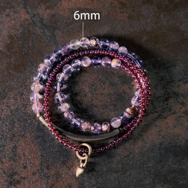 BWOOOH Retro 6mm Amethyst 4mm Garnet Multilayer Balance Bracelet