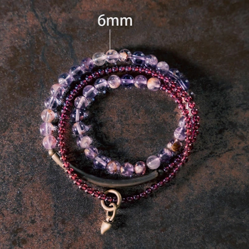 BWOOOH Retro 6mm Amethyst 4mm Garnet Multilayer Balance Bracelet