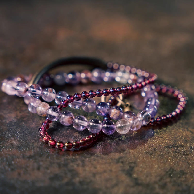 BWOOOH Retro 6mm Amethyst 4mm Garnet Multilayer Balance Bracelet