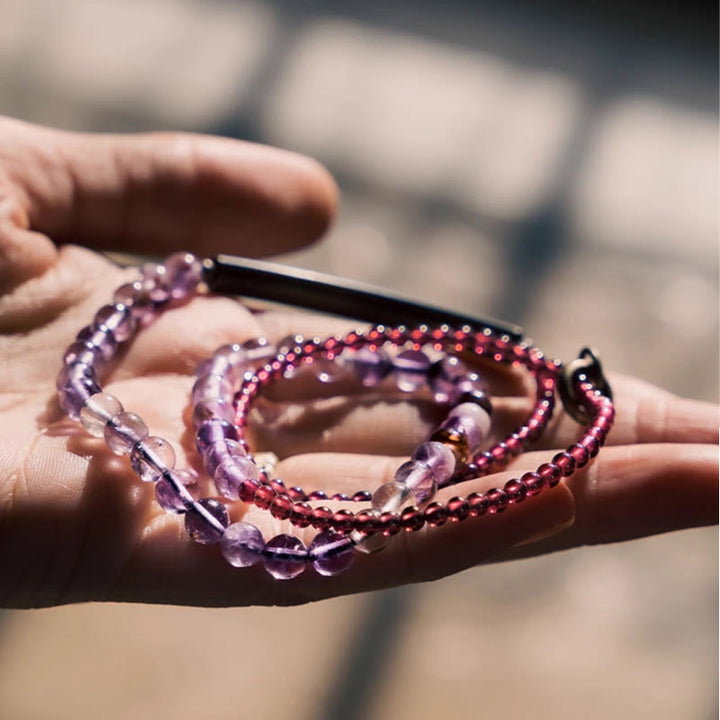 BWOOOH Retro 6mm Amethyst 4mm Garnet Multilayer Balance Bracelet