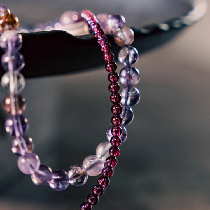 BWOOOH Retro 6mm Amethyst 4mm Garnet Multilayer Balance Bracelet