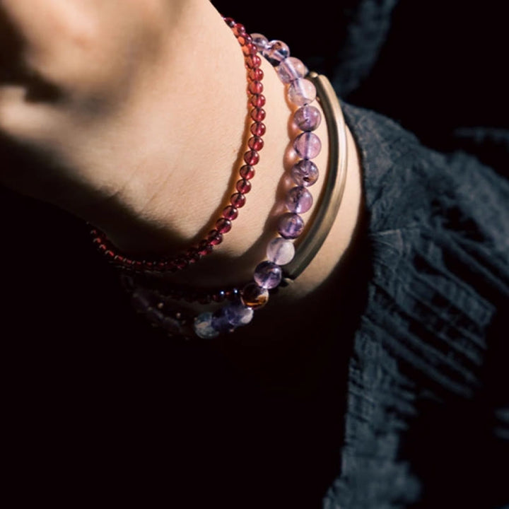 BWOOOH Retro 6mm Amethyst 4mm Garnet Multilayer Balance Bracelet