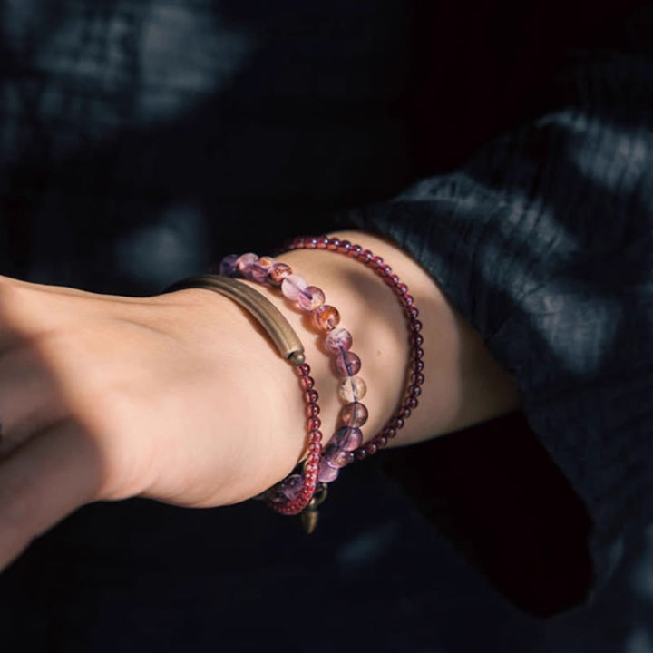 BWOOOH Retro 6mm Amethyst 4mm Garnet Multilayer Balance Bracelet