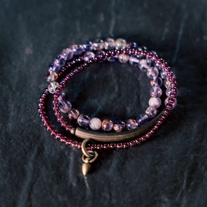 BWOOOH Retro 6mm Amethyst 4mm Garnet Multilayer Balance Bracelet
