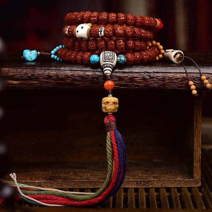 Buddha Stones 108 Beads Rudraksha Bodhi Seed Wealth Tassel Mala
