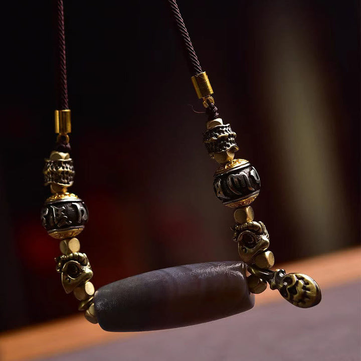 BWOOOH Tibet Dzi Bead Om Mani Padme Hum Protection Necklace Pendant