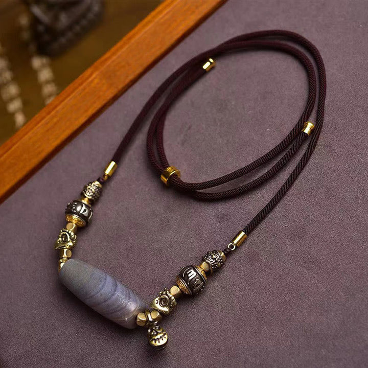BWOOOH Tibet Dzi Bead Om Mani Padme Hum Protection Necklace Pendant