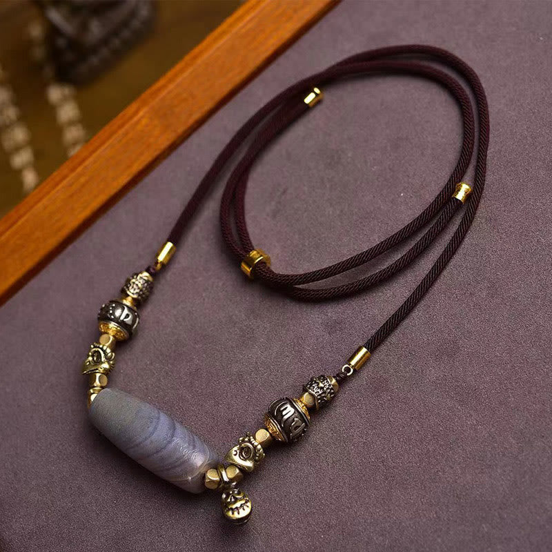 BWOOOH Tibet Dzi Bead Om Mani Padme Hum Protection Necklace Pendant