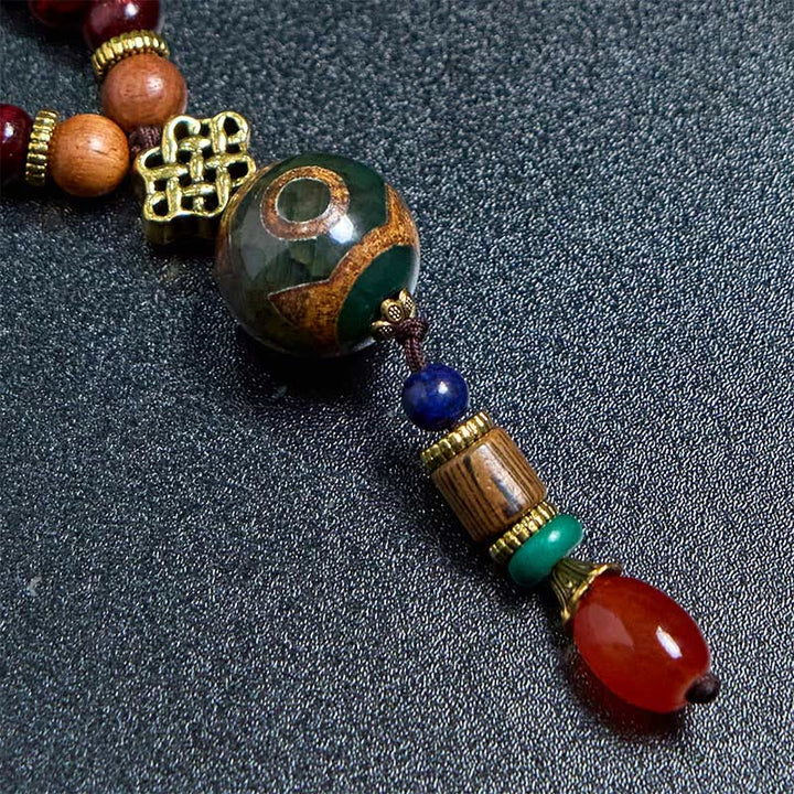 BWOOOH Tibetan Handmade Wenge Wood Protection Dzi Bead Elephant Head Necklace Pendant
