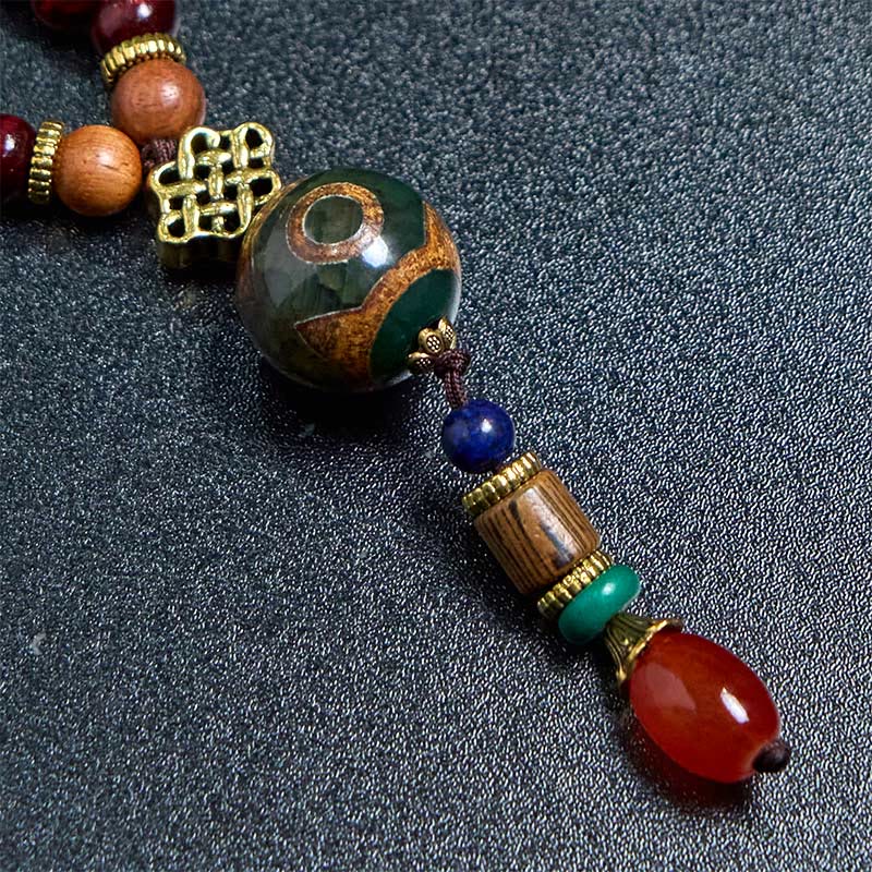 BWOOOH Tibetan Handmade Wenge Wood Protection Dzi Bead Elephant Head Necklace Pendant