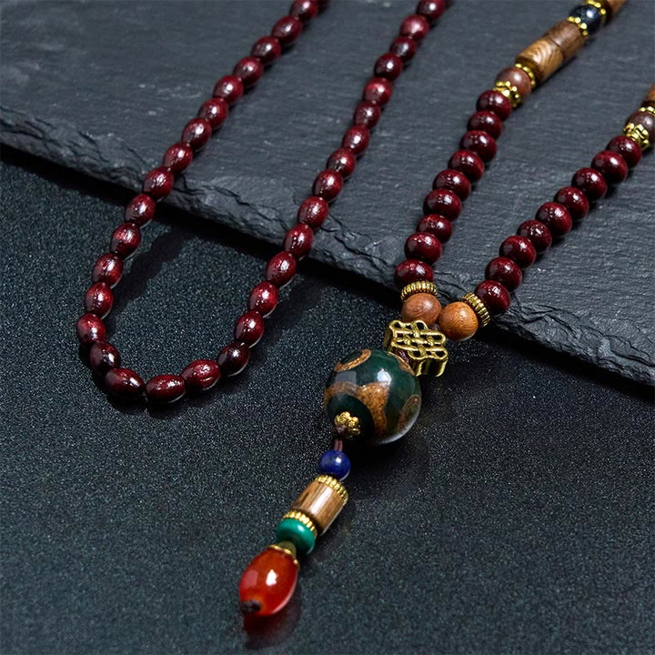 BWOOOH Peace and Protection Tibetan Handmade Wenge Wood Dzi Bead Elephant Head Necklace Pendant
