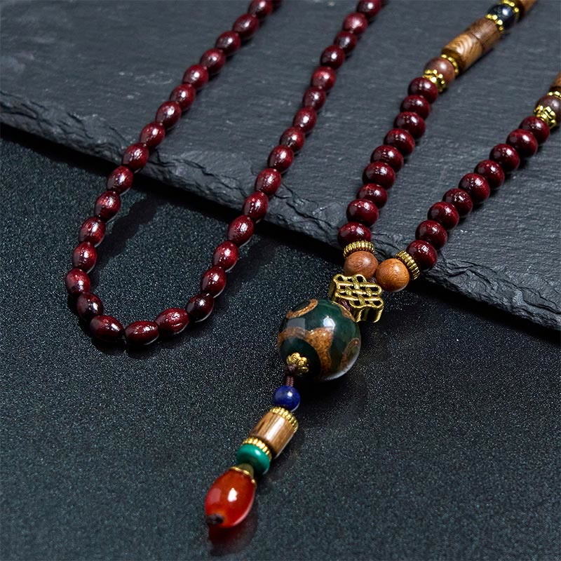 BWOOOH Peace and Protection Tibetan Handmade Wenge Wood Dzi Bead Elephant Head Necklace Pendant