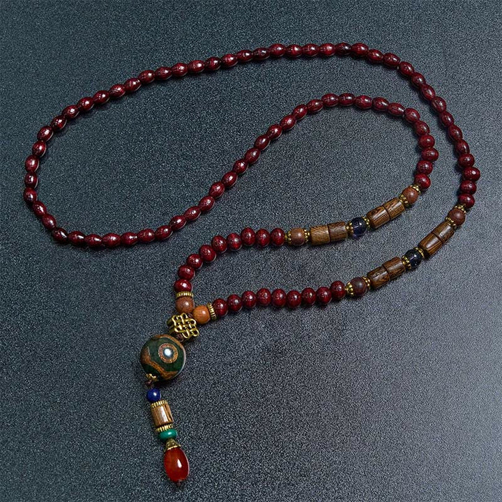BWOOOH Tibetan Handmade Wenge Wood Protection Dzi Bead Elephant Head Necklace Pendant