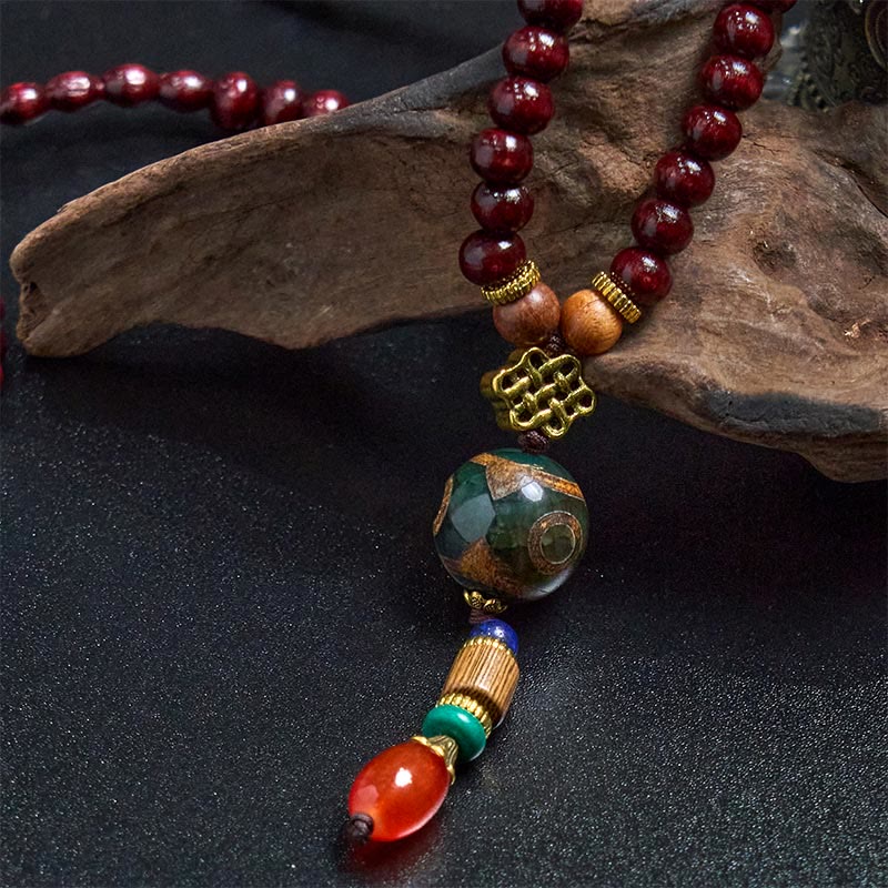 BWOOOH Peace and Protection Tibetan Handmade Wenge Wood Dzi Bead Elephant Head Necklace Pendant