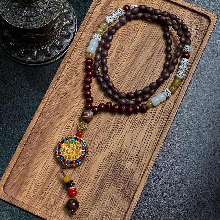 BWOOOH Tibetan Handmade Wood Beads Om Mani Padme Hum Samantabhadra Bodhisattva Purity Necklace Pendant