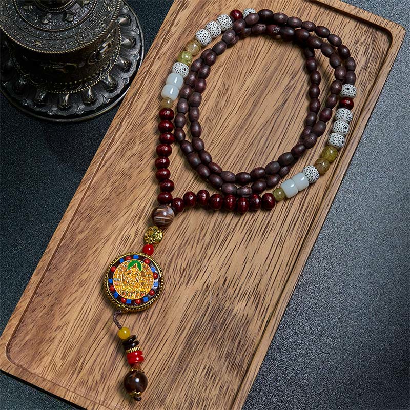 BWOOOH Tibetan Handmade Wood Beads Om Mani Padme Hum Samantabhadra Bodhisattva Purity Necklace Pendant
