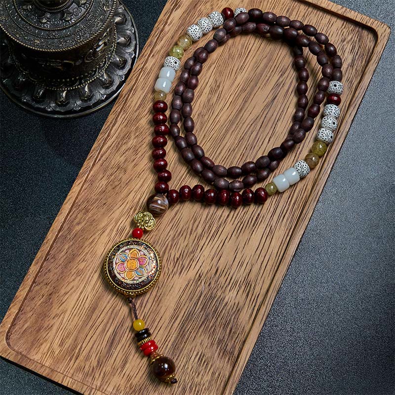 BWOOOH Tibetan Handmade Wood Beads Om Mani Padme Hum Samantabhadra Bodhisattva Purity Necklace Pendant