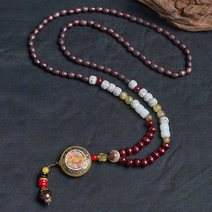 BWOOOH Tibetan Handmade Wood Beads Om Mani Padme Hum Samantabhadra Bodhisattva Purity Necklace Pendant