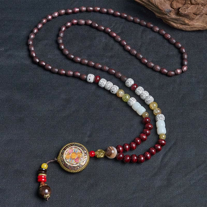 BWOOOH Tibetan Handmade Wood Beads Om Mani Padme Hum Samantabhadra Bodhisattva Purity Necklace Pendant