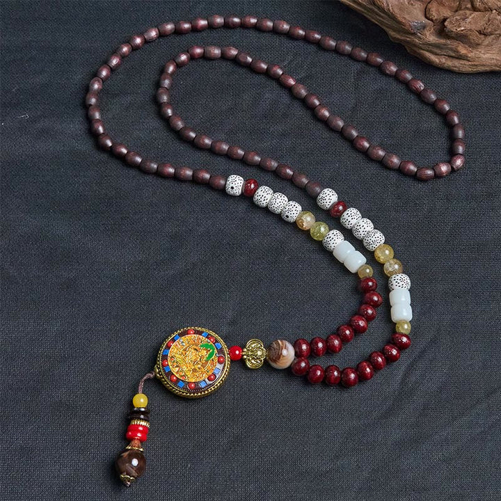 BWOOOH Tibetan Handmade Wood Beads Om Mani Padme Hum Samantabhadra Bodhisattva Purity Necklace Pendant