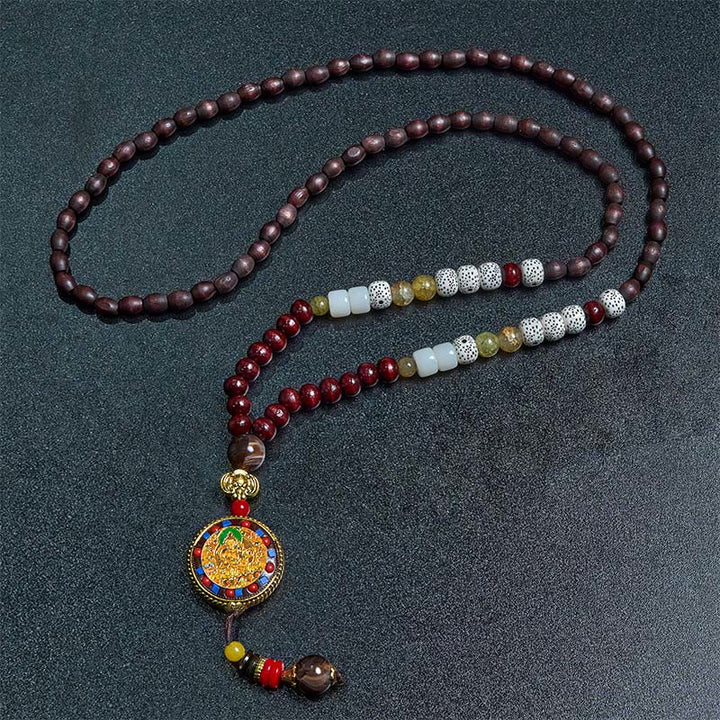 BWOOOH Tibetan Handmade Wood Beads Om Mani Padme Hum Samantabhadra Bodhisattva Purity Necklace Pendant