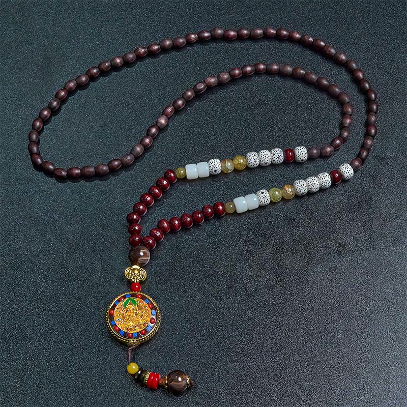 BWOOOH Tibetan Handmade Wood Beads Om Mani Padme Hum Samantabhadra Bodhisattva Purity Necklace Pendant
