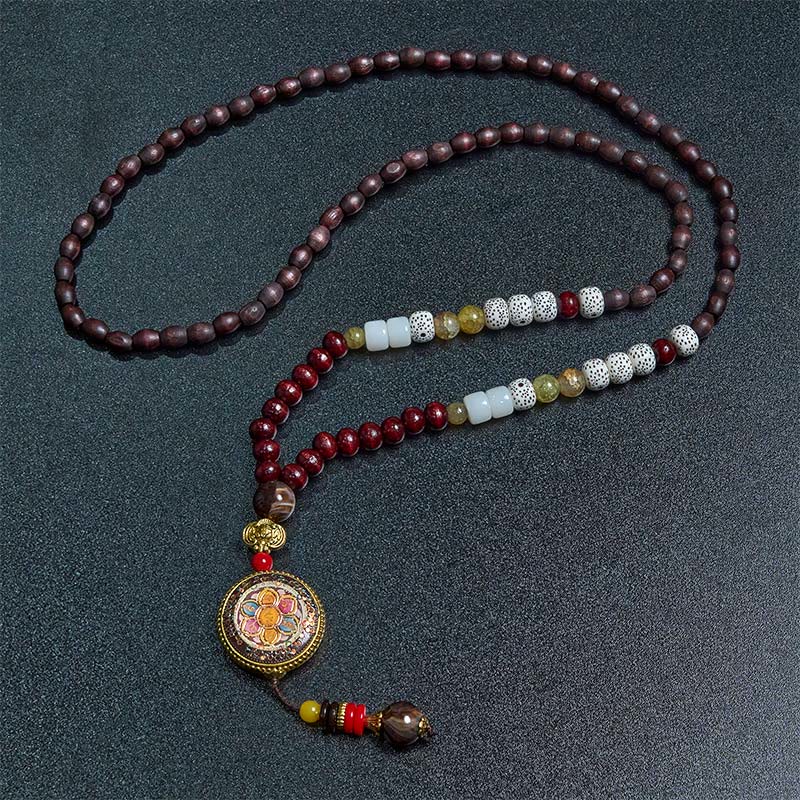 BWOOOH Tibetan Handmade Wood Beads Om Mani Padme Hum Samantabhadra Bodhisattva Purity Necklace Pendant