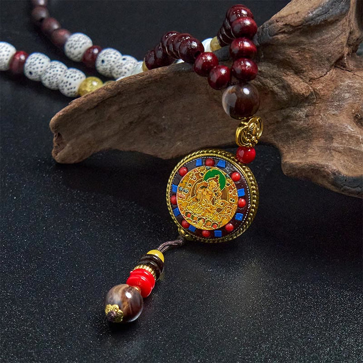 BWOOOH Tibetan Handmade Wood Beads Om Mani Padme Hum Samantabhadra Bodhisattva Purity Necklace Pendant