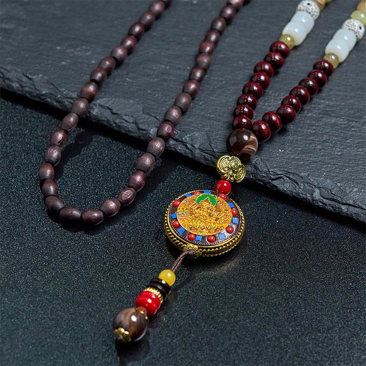 BWOOOH Tibetan Handmade Wood Beads Om Mani Padme Hum Samantabhadra Bodhisattva Purity Necklace Pendant