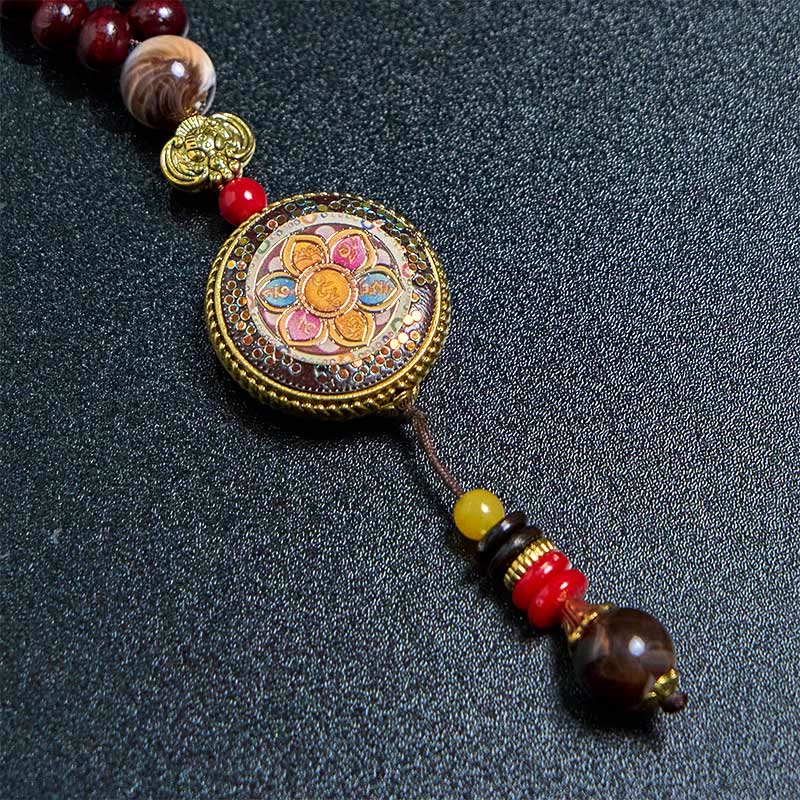 BWOOOH Tibetan Handmade Wood Beads Om Mani Padme Hum Samantabhadra Bodhisattva Purity Necklace Pendant
