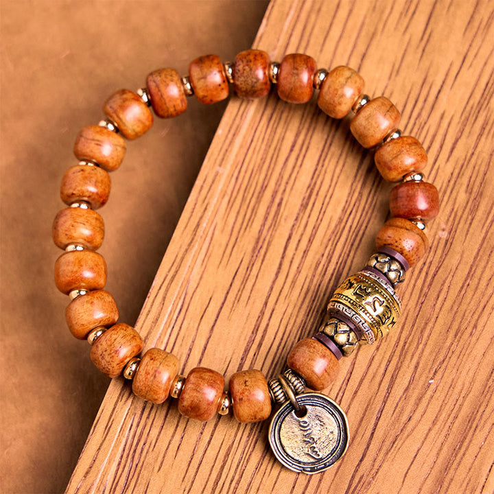BWOOOH Natural Tibetan Camel Bone Barrel Beads OM Sanskrit Luck Protection Bracelet