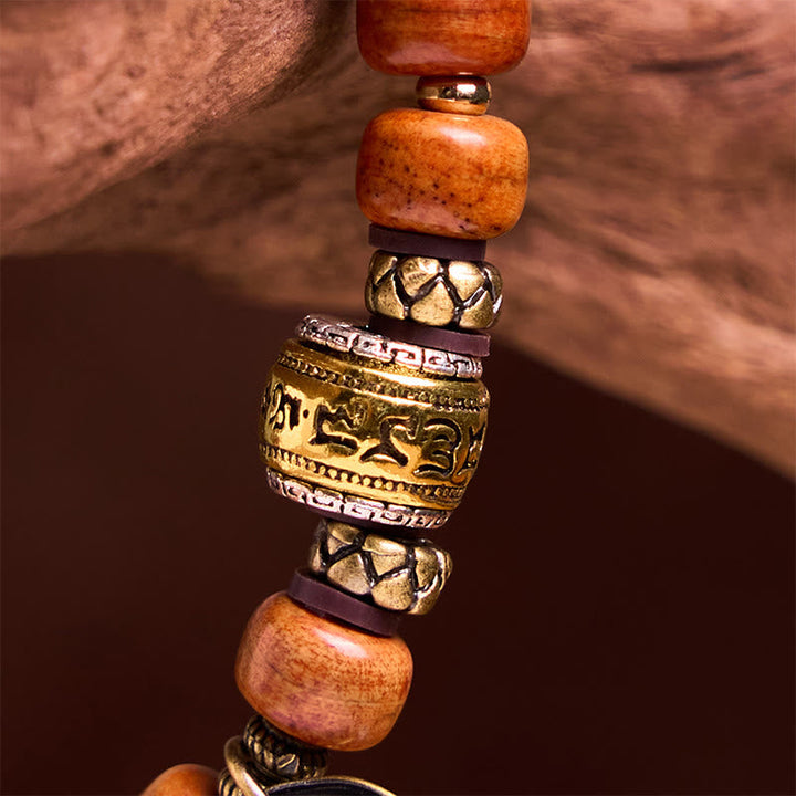 BWOOOH Natural Tibetan Camel Bone Barrel Beads OM Sanskrit Luck Protection Bracelet