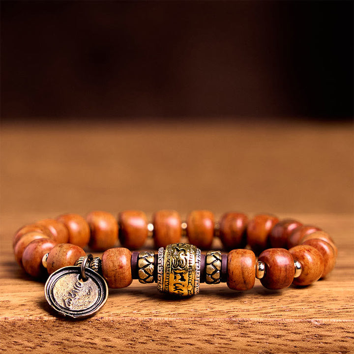 BWOOOH Natural Tibetan Camel Bone Barrel Beads OM Sanskrit Luck Protection Bracelet