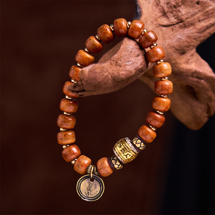 BWOOOH Natural Tibetan Camel Bone Barrel Beads OM Sanskrit Luck Protection Bracelet — natural stone Tibetan bracelet for s...