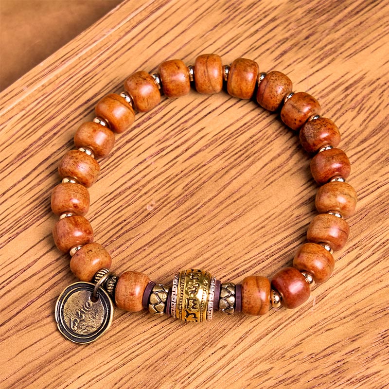 BWOOOH Natural Tibetan Camel Bone Barrel Beads OM Sanskrit Luck Protection Bracelet