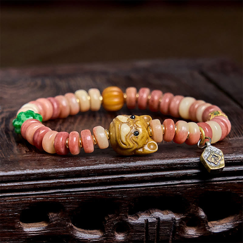 BWOOOH Natural Tibetan Camel Bone Purple Blood Beads Pug Luck Bracelet