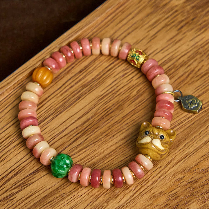 BWOOOH Natural Tibetan Camel Bone Purple Blood Beads Pug Luck Bracelet