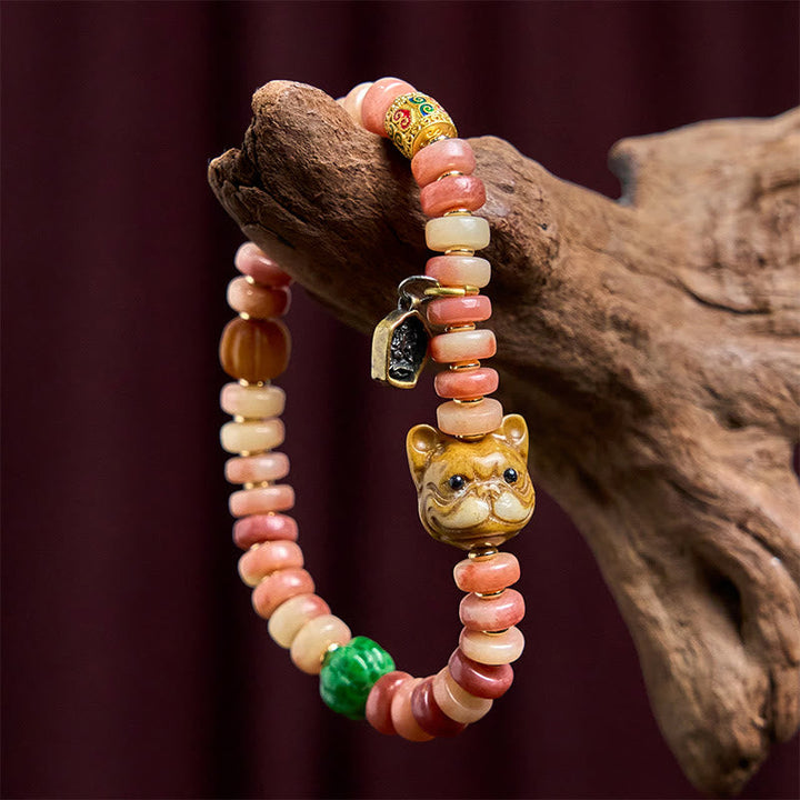 BWOOOH Natural Tibetan Camel Bone Purple Blood Beads Pug Luck Bracelet