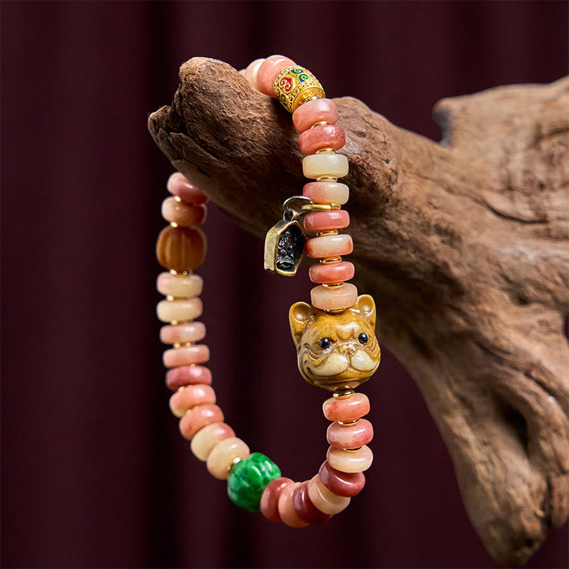 BWOOOH Natural Tibetan Camel Bone Purple Blood Beads Pug Luck Bracelet