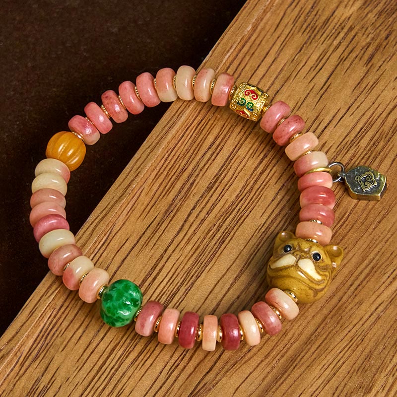 BWOOOH Natural Tibetan Camel Bone Purple Blood Beads Pug Luck Bracelet