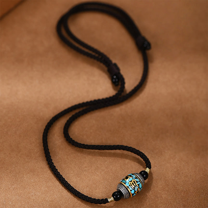 BWOOOH Tibet Om Mani Padme Hum Dzi Bead Pattern Protection Rotatable Necklace Pendant