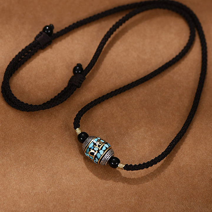BWOOOH Tibet Om Mani Padme Hum Dzi Bead Pattern Protection Rotatable Necklace Pendant