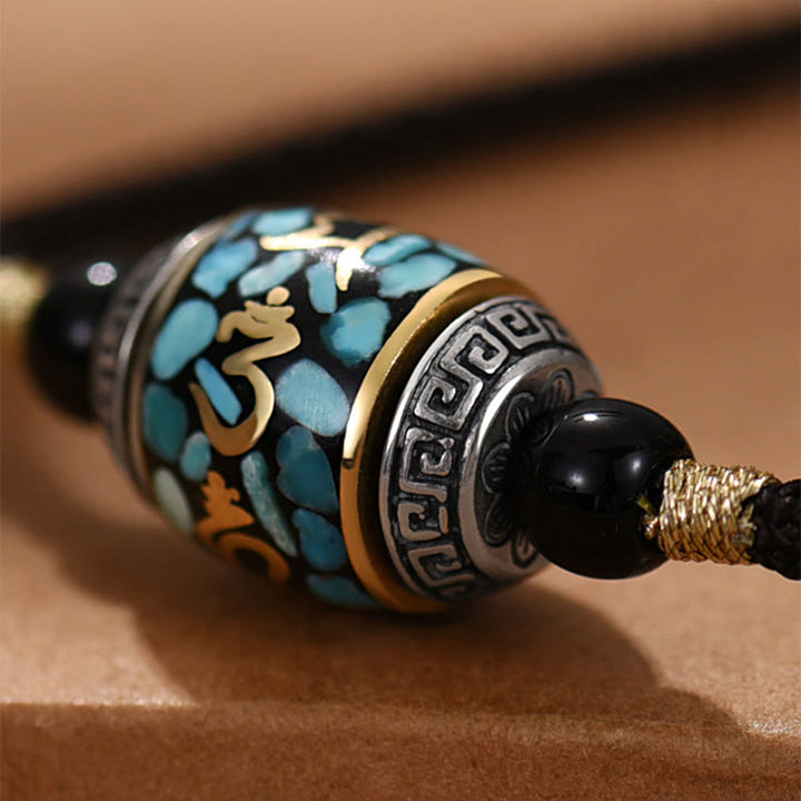 BWOOOH Tibet Om Mani Padme Hum Dzi Bead Pattern Protection Rotatable Necklace Pendant